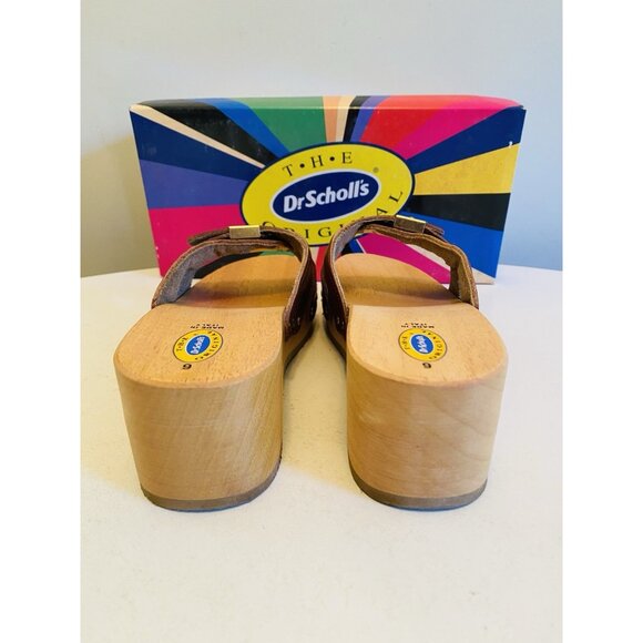 Dr Scholls Women Size 6 M Wood Exercise Clog Sandal Brown Leather Slide Shoe New - Picture 4 of 11